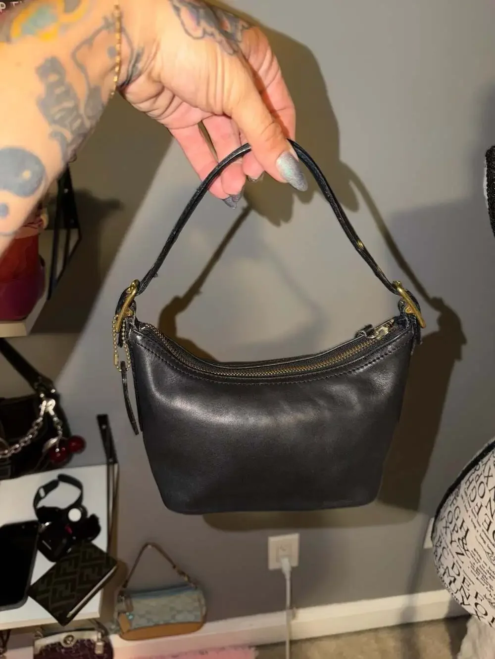 Vintage 2001 Coach 9844 Black Leather Legacy Demi Baguette Hobo Bag